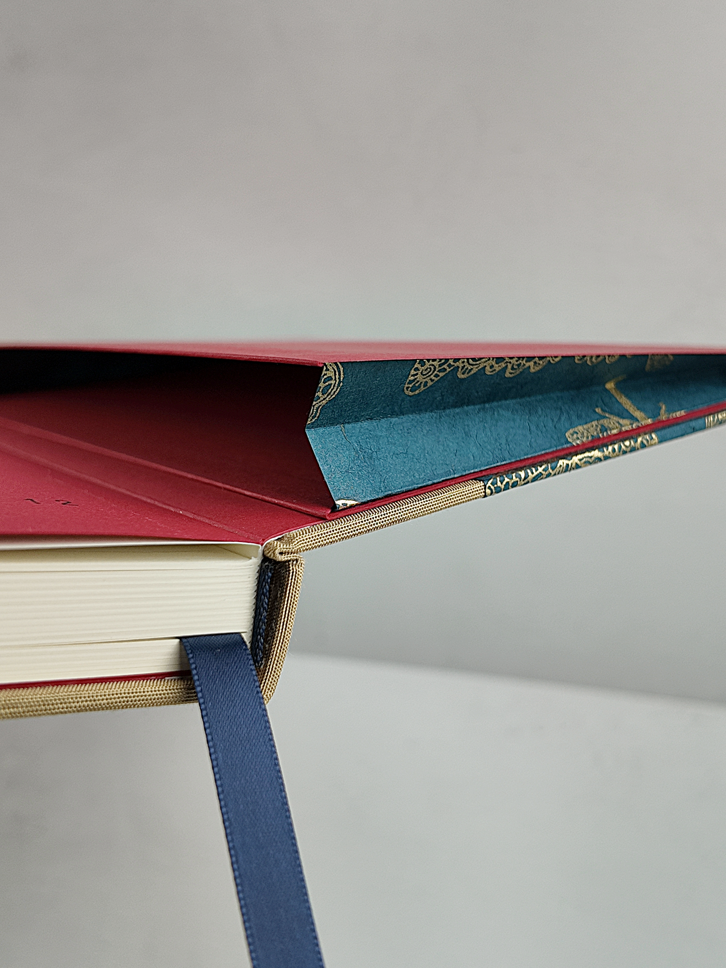 NEW B5 192-page Hardcover Journal finished in Soft Gold Japanese book cloth and blue Nepalese Lokta Paper