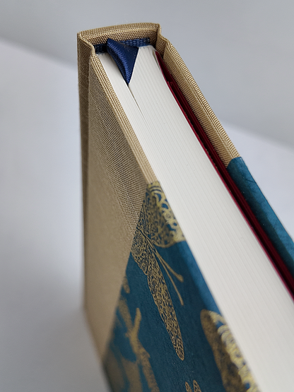 NEW B5 192-page Hardcover Journal finished in Soft Gold Japanese book cloth and blue Nepalese Lokta Paper