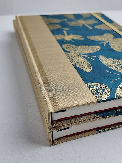 NEW B5 192-page Hardcover Journal finished in Soft Gold Japanese book cloth and blue Nepalese Lokta Paper