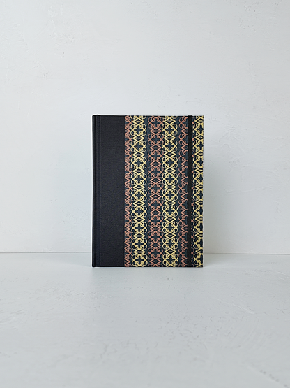 NEW A5 160-page Hardcover Journal finished in Black Japanese book cloth and Vintage Katazome-shi Paper in Gold and Bronze