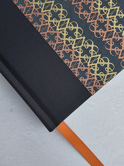 NEW B5 192-page Hardcover Journal finished in Black Japanese book cloth and Vintage Katazome-shi Paper in Gold and Bronze