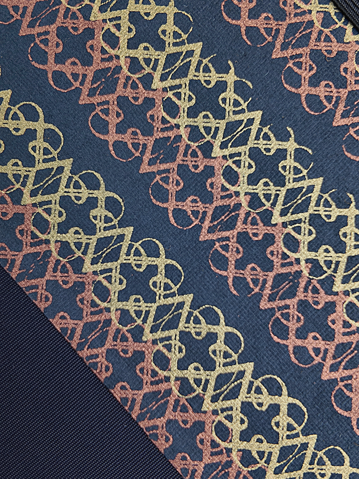 NEW A5 160-page Hardcover Journal finished in Black Japanese book cloth and Vintage Katazome-shi Paper in Gold and Bronze