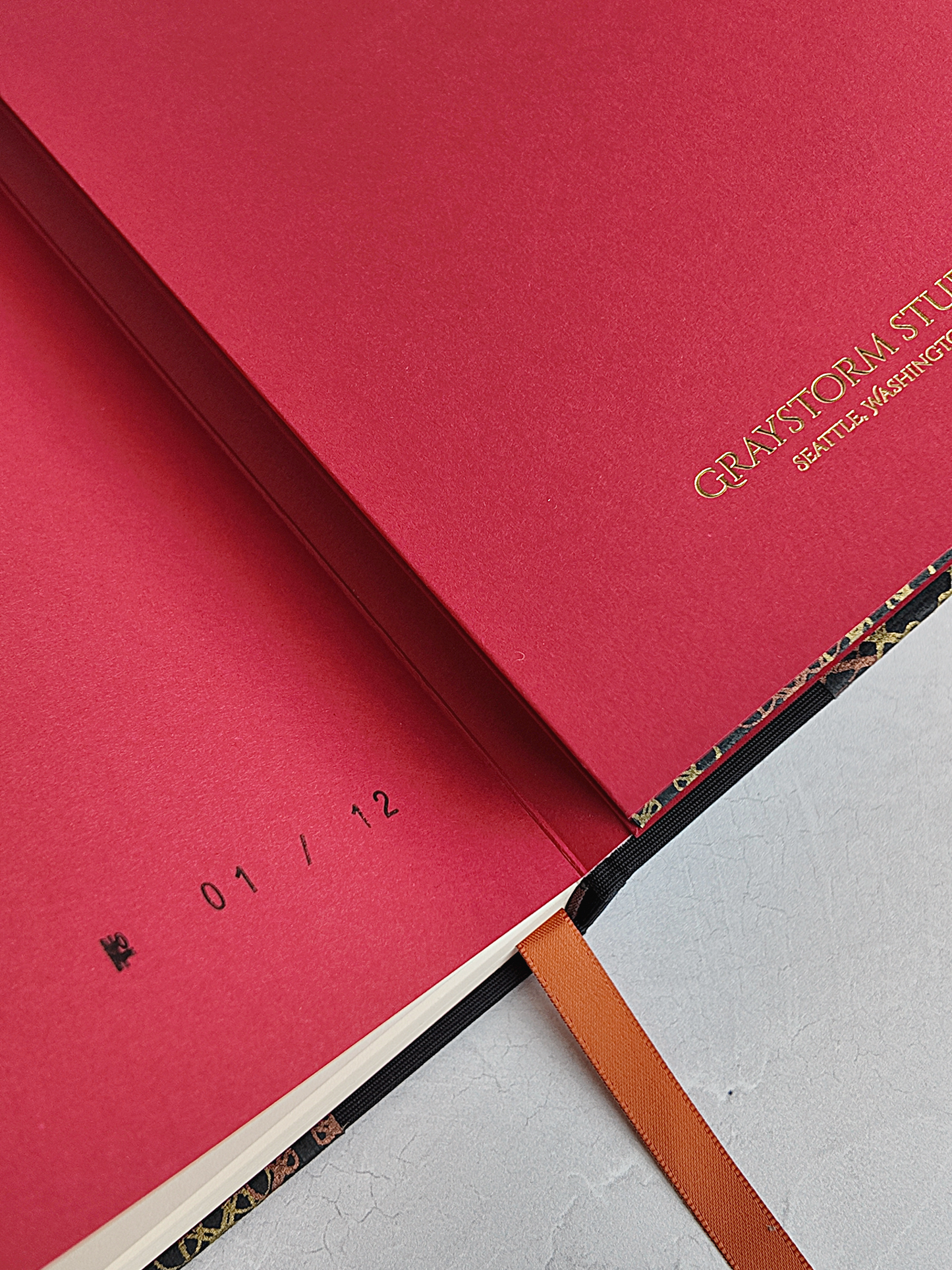 NEW A5 160-page Hardcover Journal finished in Black Japanese book cloth and Vintage Katazome-shi Paper in Gold and Bronze