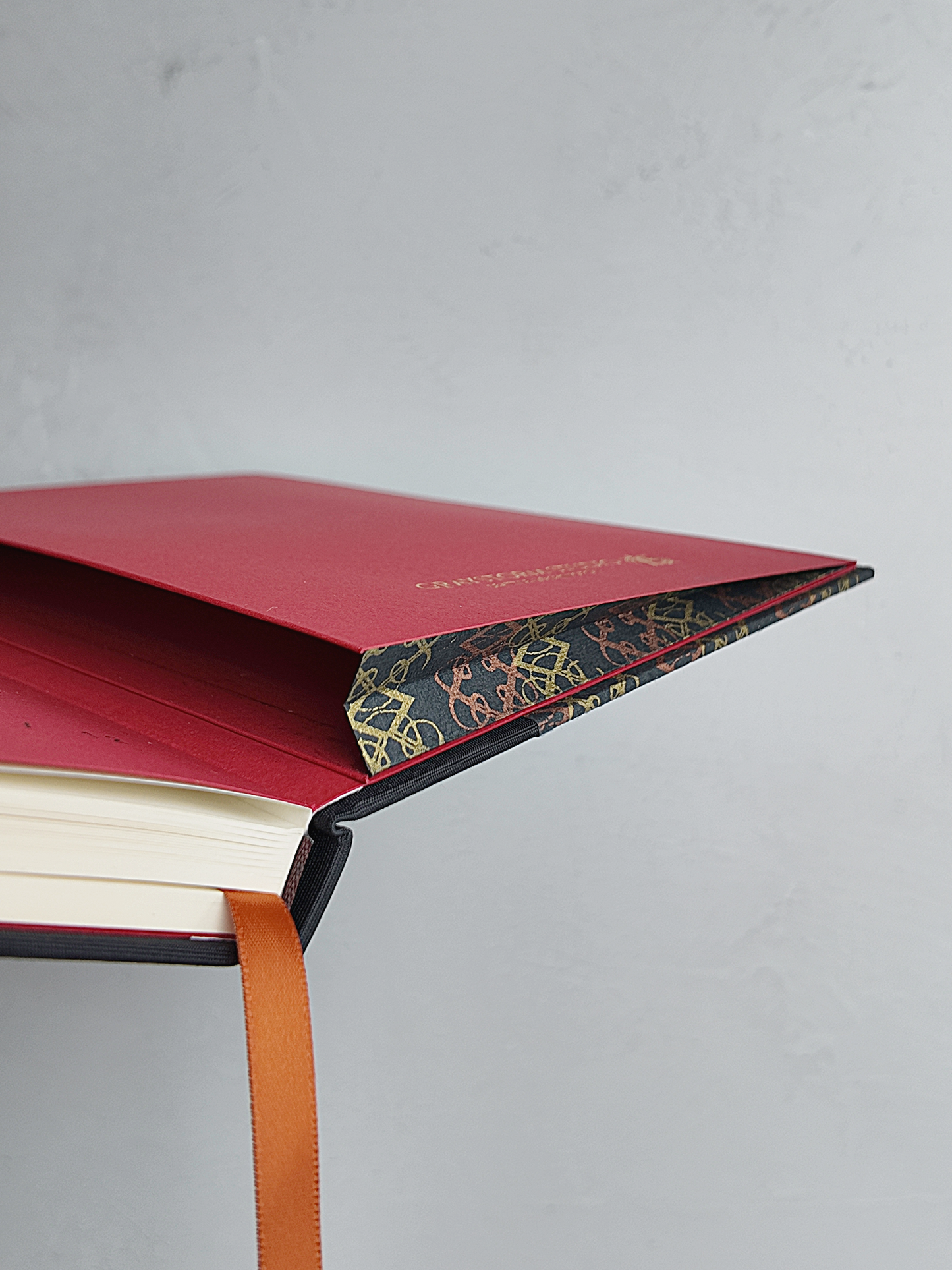 NEW A5 160-page Hardcover Journal finished in Black Japanese book cloth and Vintage Katazome-shi Paper in Gold and Bronze