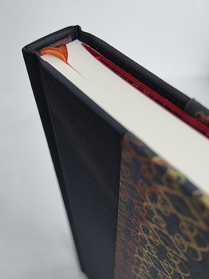 NEW A5 160-page Hardcover Journal finished in Black Japanese book cloth and Vintage Katazome-shi Paper in Gold and Bronze