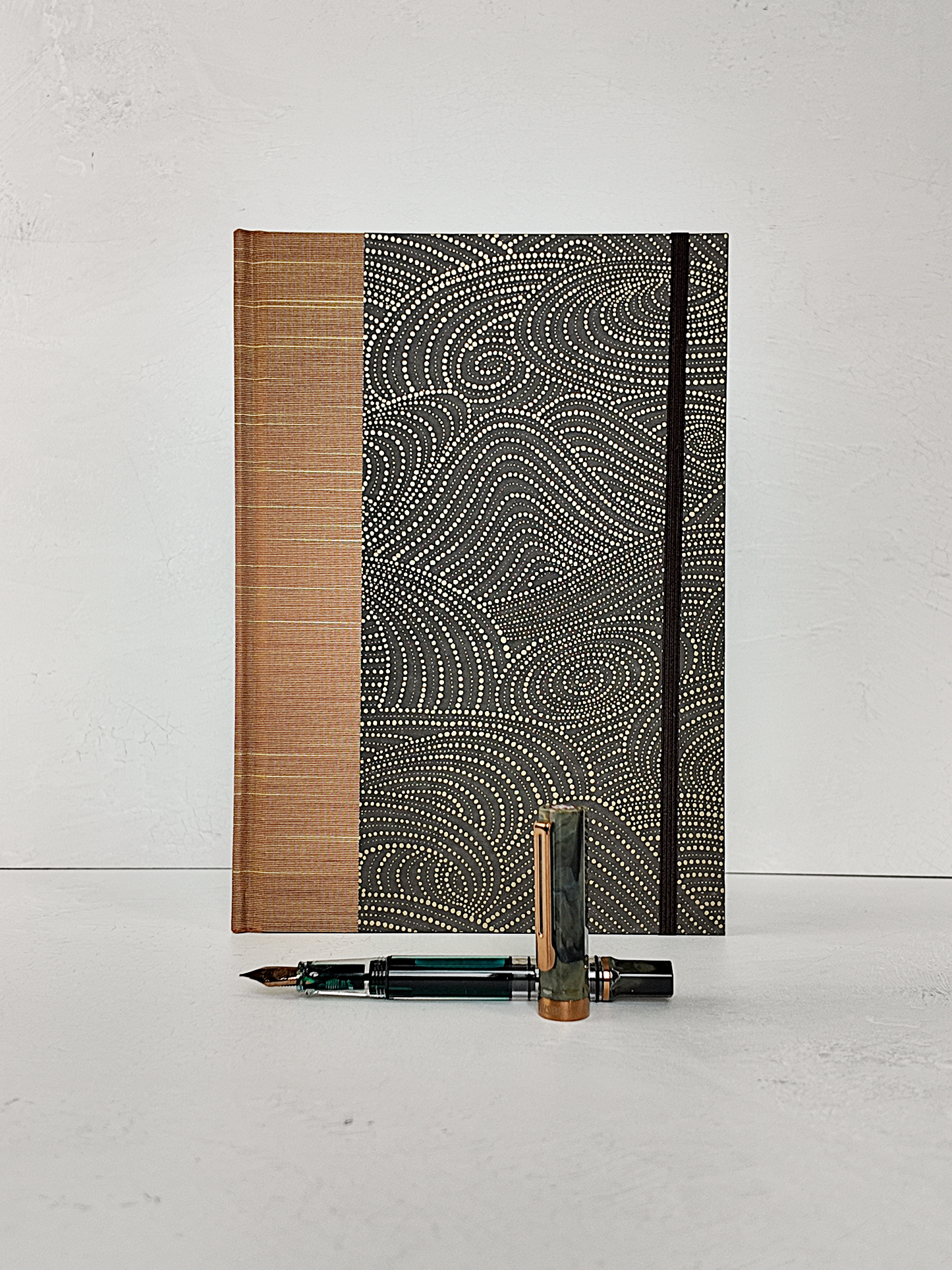 NEW B5 192-page Hardcover Journal finished in Bronze Japanese book cloth and Gold on Brown Chiyogami Paper