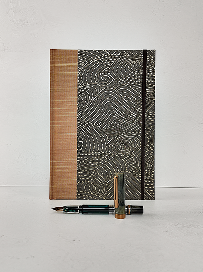 NEW B5 192-page Hardcover Journal finished in Bronze Japanese book cloth and Gold on Brown Chiyogami Paper