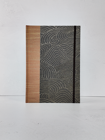 NEW B5 192-page Hardcover Journal finished in Bronze Japanese book cloth and Gold on Brown Chiyogami Paper