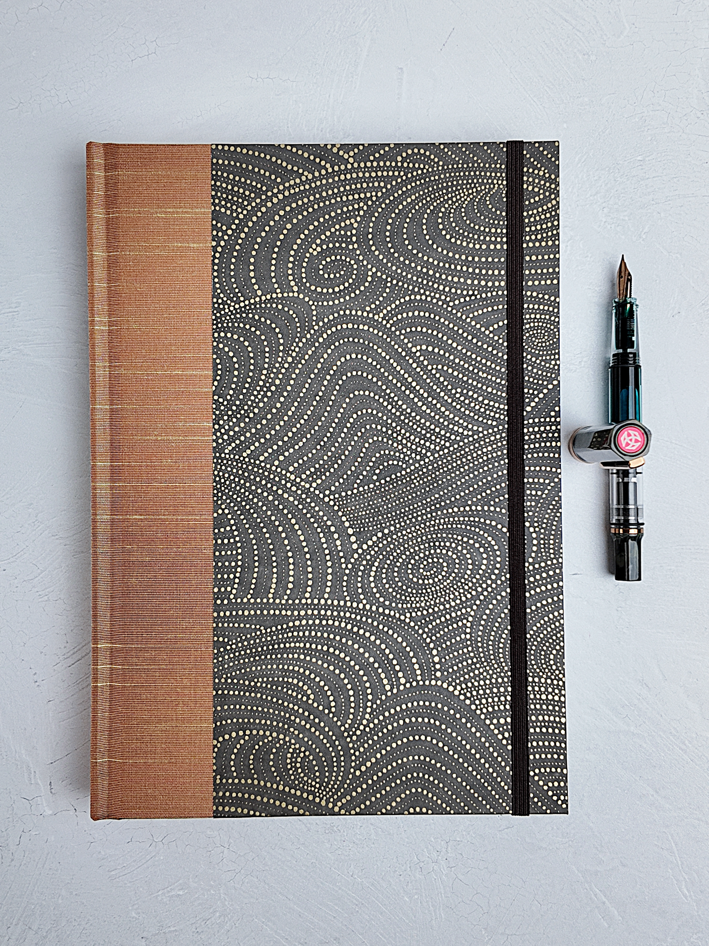 NEW B5 192-page Hardcover Journal finished in Bronze Japanese book cloth and Gold on Brown Chiyogami Paper