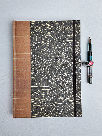 NEW B5 192-page Hardcover Journal finished in Bronze Japanese book cloth and Gold on Brown Chiyogami Paper