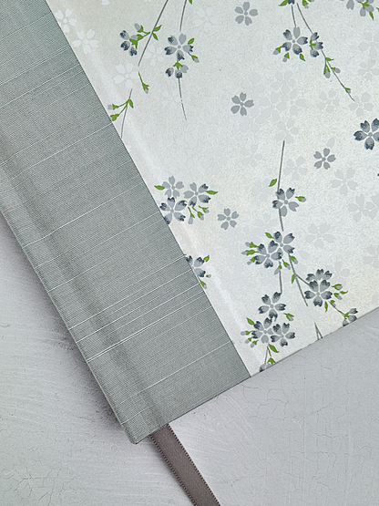 B5 192-page Hardcover Journal finished in Silver Japanese book cloth and floral Chiyogami Paper