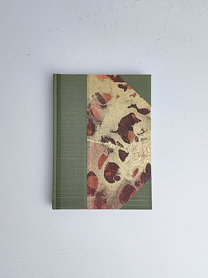 NEW A5 160-page Hardcover Journal finished in Olive Green Japanese book cloth and hand marbled Thai Momi Paper