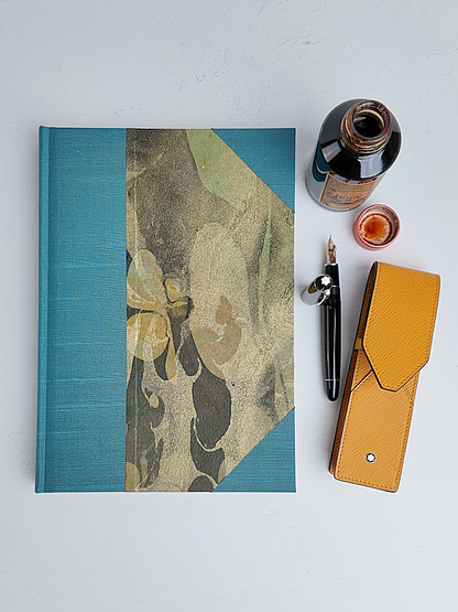 NEW B5 192-page Hardcover Journal finished in Marine Blue Japanese book cloth and hand marbled Thai Momi Paper