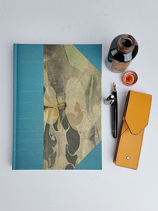 NEW B5 192-page Hardcover Journal finished in Marine Blue Japanese book cloth and hand marbled Thai Momi Paper