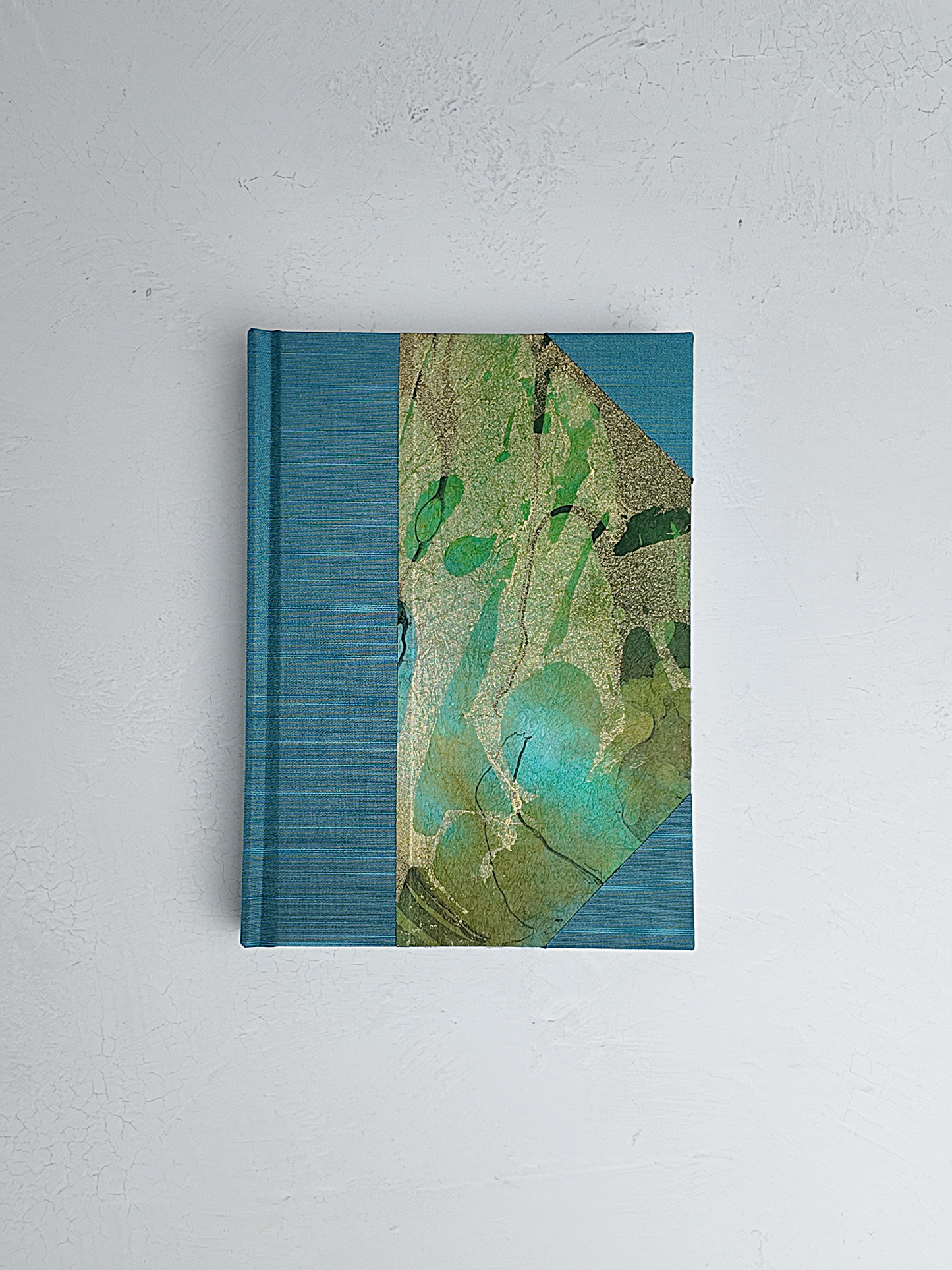 NEW A5 160-page Hardcover Journal finished in Marine Blue Japanese book cloth and hand marbled Thai Momi Paper