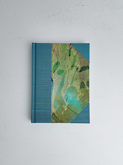 NEW A5 160-page Hardcover Journal finished in Marine Blue Japanese book cloth and hand marbled Thai Momi Paper