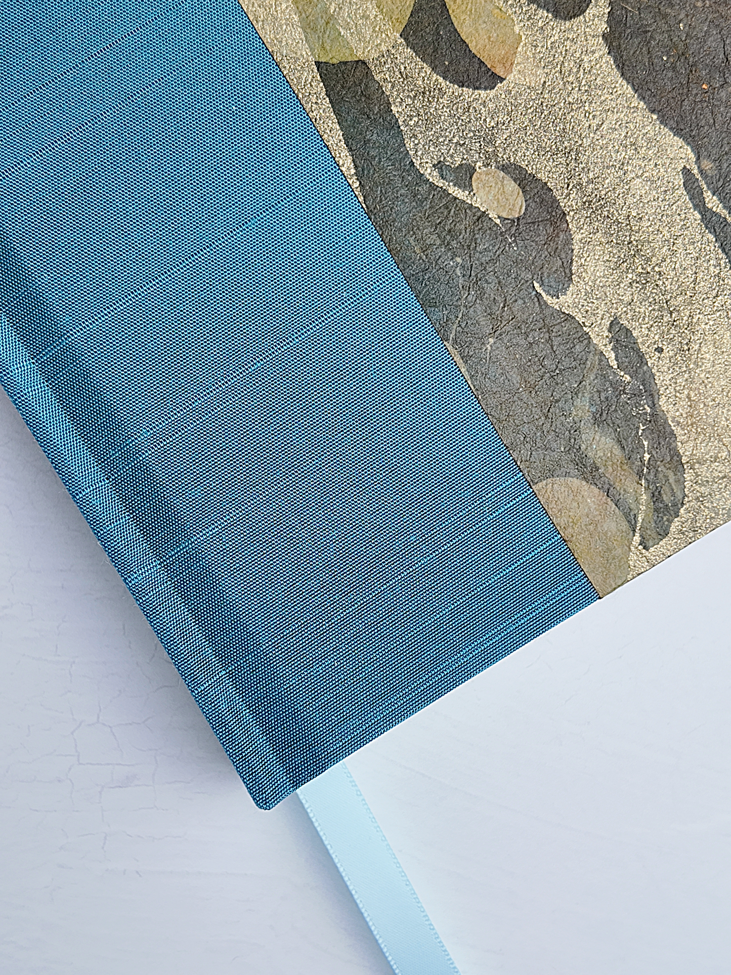 NEW B5 192-page Hardcover Journal finished in Marine Blue Japanese book cloth and hand marbled Thai Momi Paper