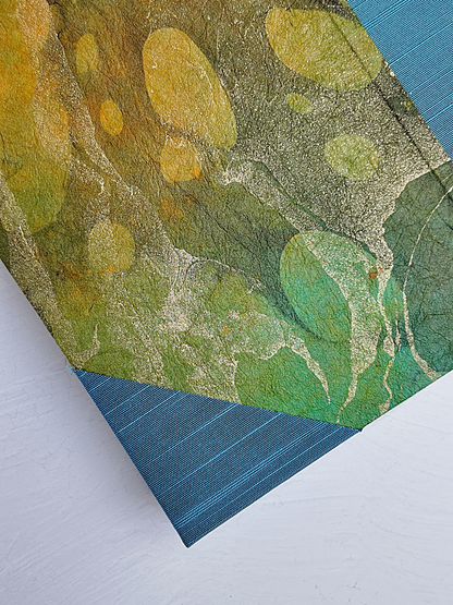 NEW B5 192-page Hardcover Journal finished in Marine Blue Japanese book cloth and hand marbled Thai Momi Paper