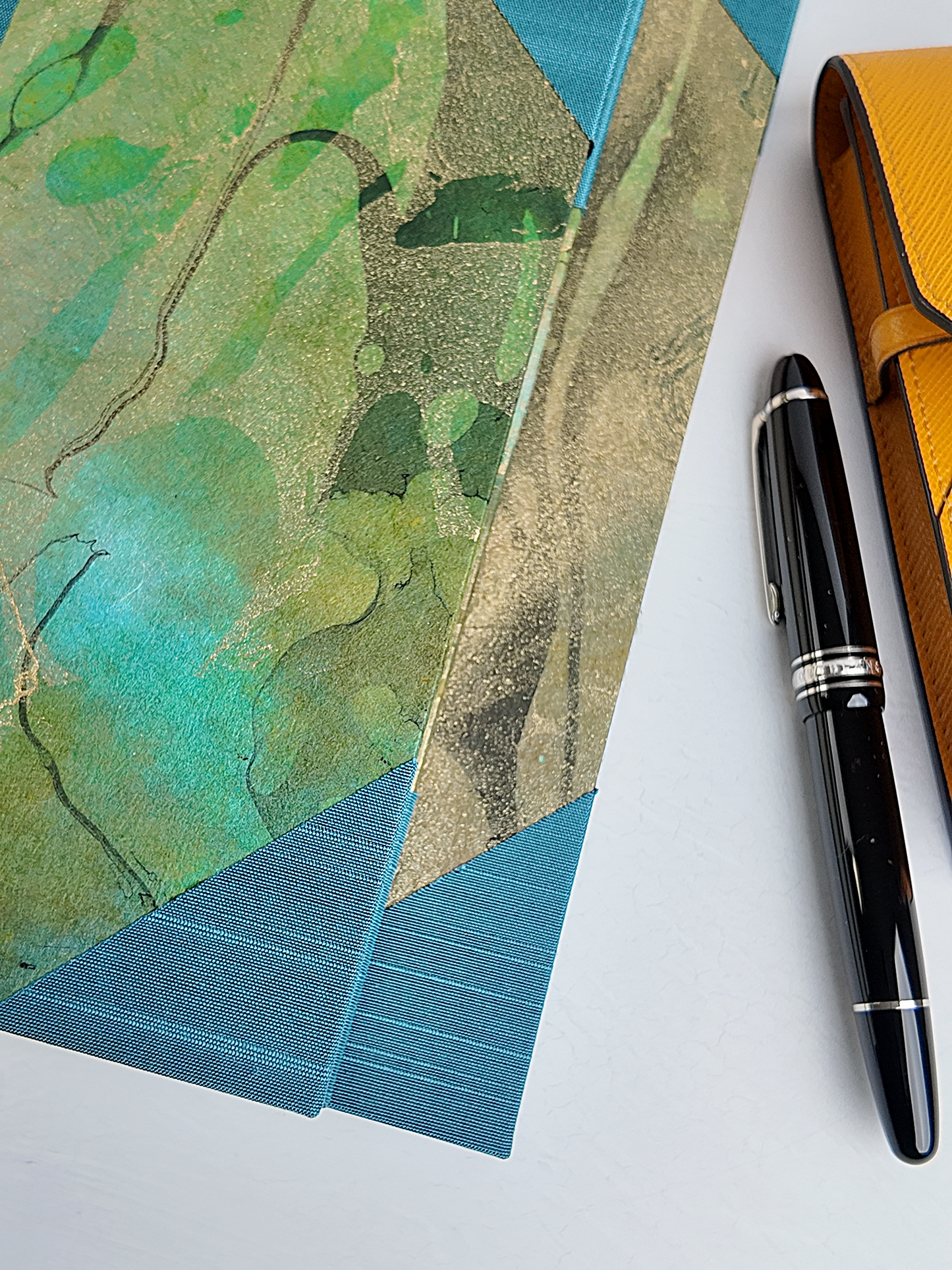 NEW B5 192-page Hardcover Journal finished in Marine Blue Japanese book cloth and hand marbled Thai Momi Paper