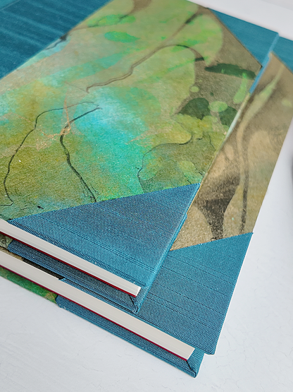 NEW B5 192-page Hardcover Journal finished in Marine Blue Japanese book cloth and hand marbled Thai Momi Paper
