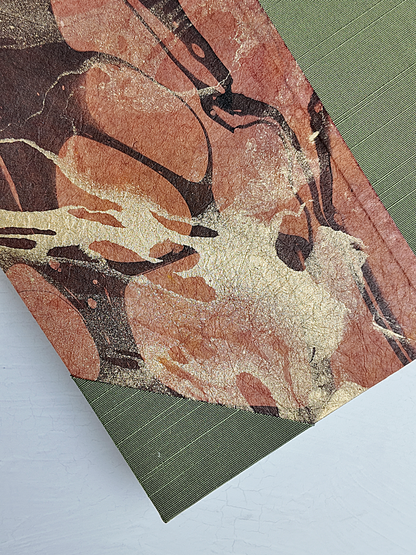 NEW A5 160-page Hardcover Journal finished in Olive Green Japanese book cloth and hand marbled Thai Momi Paper