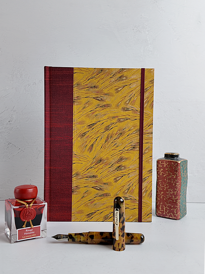 NEW B5 192-page Hardcover Journal finished in Blood Red Japanese book cloth and Golden Cornfields Chiyogami Paper