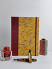 NEW B5 192-page Hardcover Journal finished in Blood Red Japanese book cloth and Golden Cornfields Chiyogami Paper