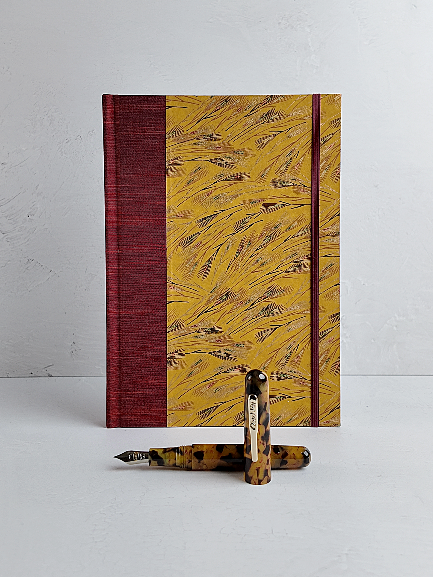 NEW B5 192-page Hardcover Journal finished in Blood Red Japanese book cloth and Golden Cornfields Chiyogami Paper