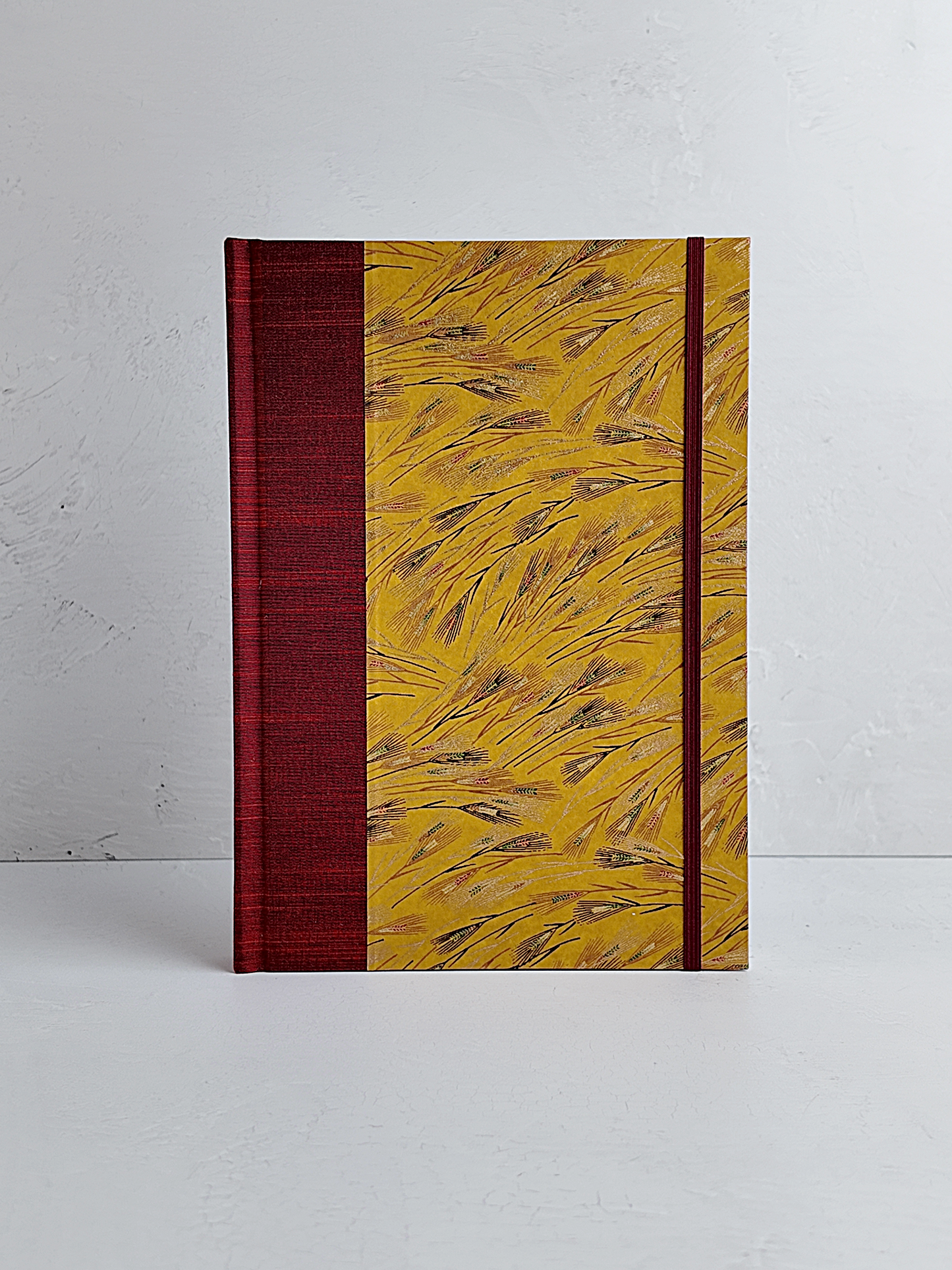 NEW B5 192-page Hardcover Journal finished in Blood Red Japanese book cloth and Golden Cornfields Chiyogami Paper