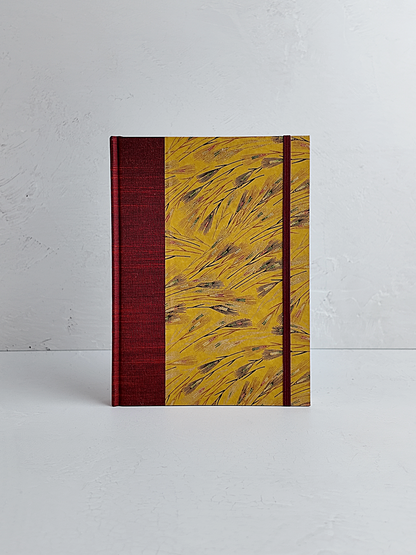 NEW A5 160-page Hardcover Journal finished in Blood Red Japanese book cloth and Golden Cornfields Chiyogami Paper