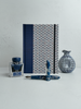 NEW A5 160-page Hardcover Journal finished in Cadet Blue Japanese book cloth and a scallop Chiyogami Paper