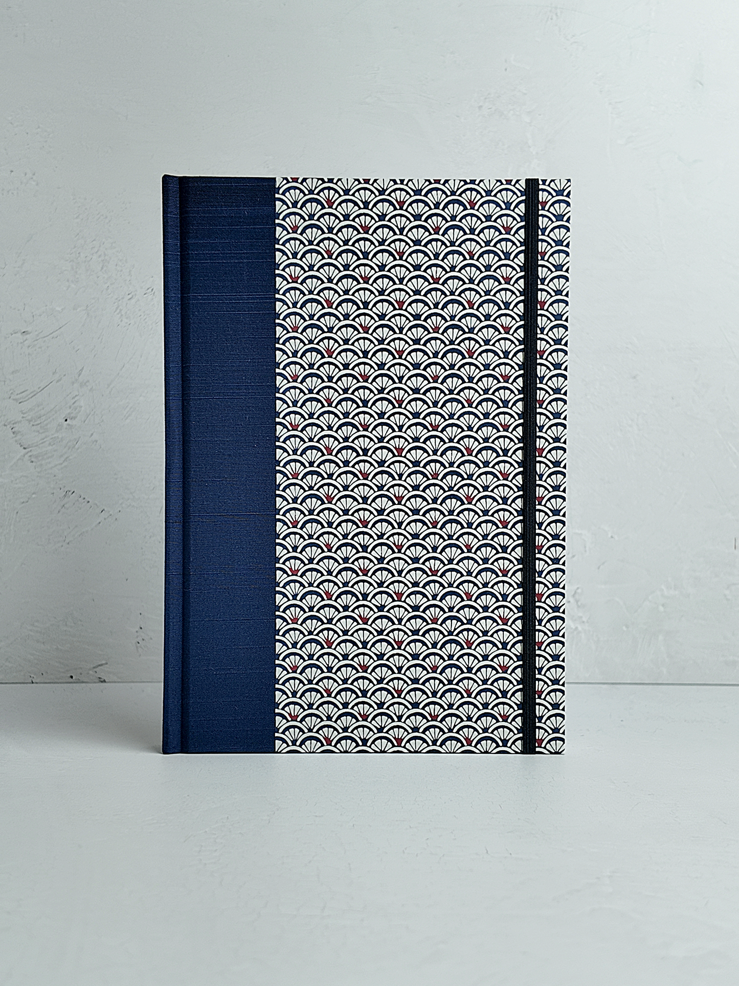 NEW B5 192-page Hardcover Journal finished in Cadet Blue Japanese book cloth and a scallop Chiyogami Paper