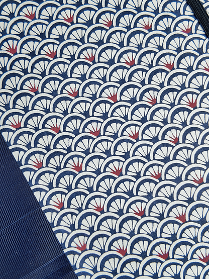 NEW B5 192-page Hardcover Journal finished in Cadet Blue Japanese book cloth and a scallop Chiyogami Paper