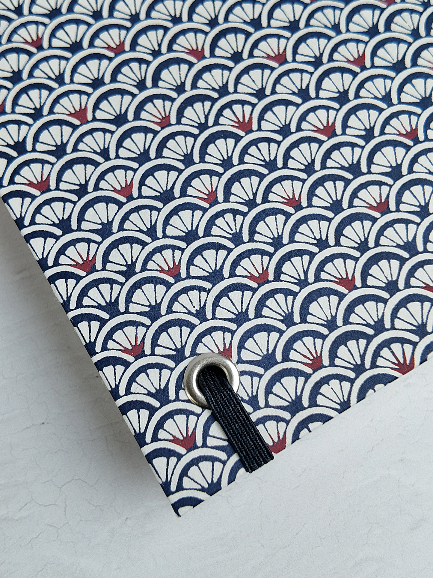 NEW B5 192-page Hardcover Journal finished in Cadet Blue Japanese book cloth and a scallop Chiyogami Paper