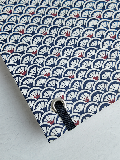 NEW B5 192-page Hardcover Journal finished in Cadet Blue Japanese book cloth and a scallop Chiyogami Paper