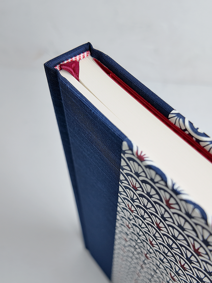 NEW B5 192-page Hardcover Journal finished in Cadet Blue Japanese book cloth and a scallop Chiyogami Paper