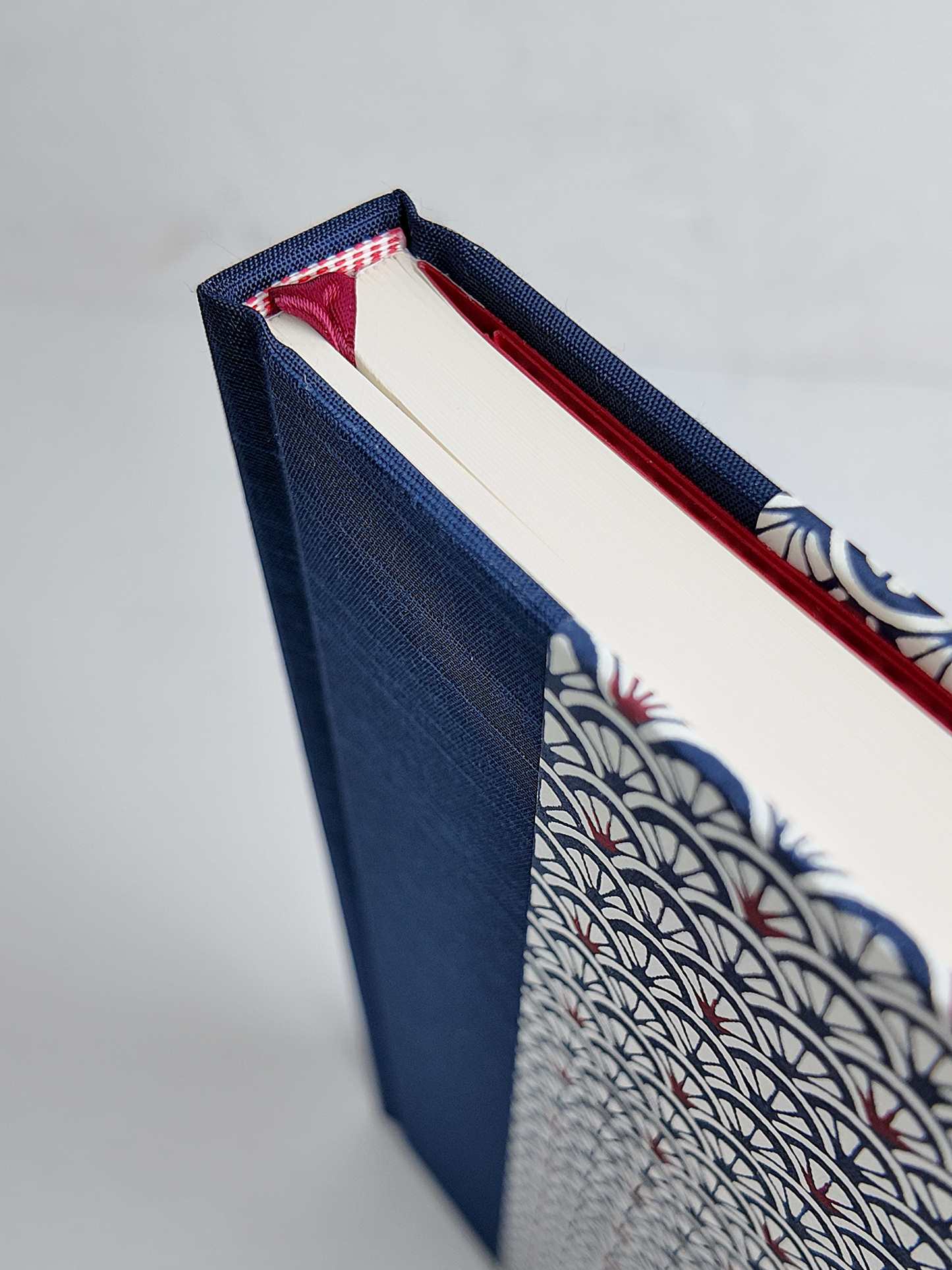 NEW A5 160-page Hardcover Journal finished in Cadet Blue Japanese book cloth and a scallop Chiyogami Paper