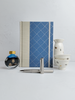 NEW A5 160-page Hardcover Journal finished in Platinum Japanese book cloth and blue/silver square Chiyogami Paper