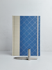 NEW B5 192-page Hardcover Journal finished in Platinum Japanese book cloth and blue/silver square Chiyogami Paper