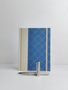 NEW A5 160-page Hardcover Journal finished in Platinum Japanese book cloth and blue/silver square Chiyogami Paper