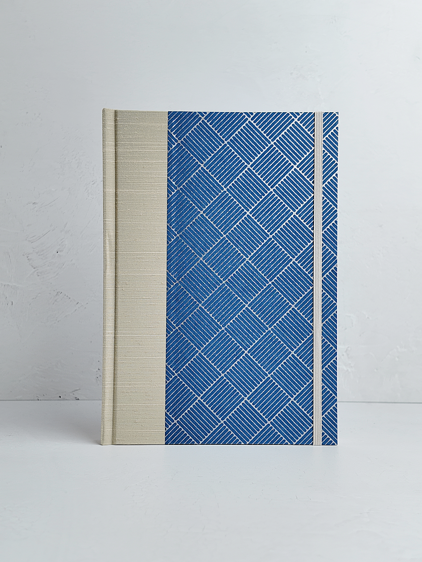 NEW B5 192-page Hardcover Journal finished in Platinum Japanese book cloth and blue/silver square Chiyogami Paper