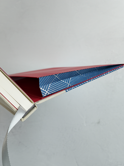 NEW B5 192-page Hardcover Journal finished in Platinum Japanese book cloth and blue/silver square Chiyogami Paper