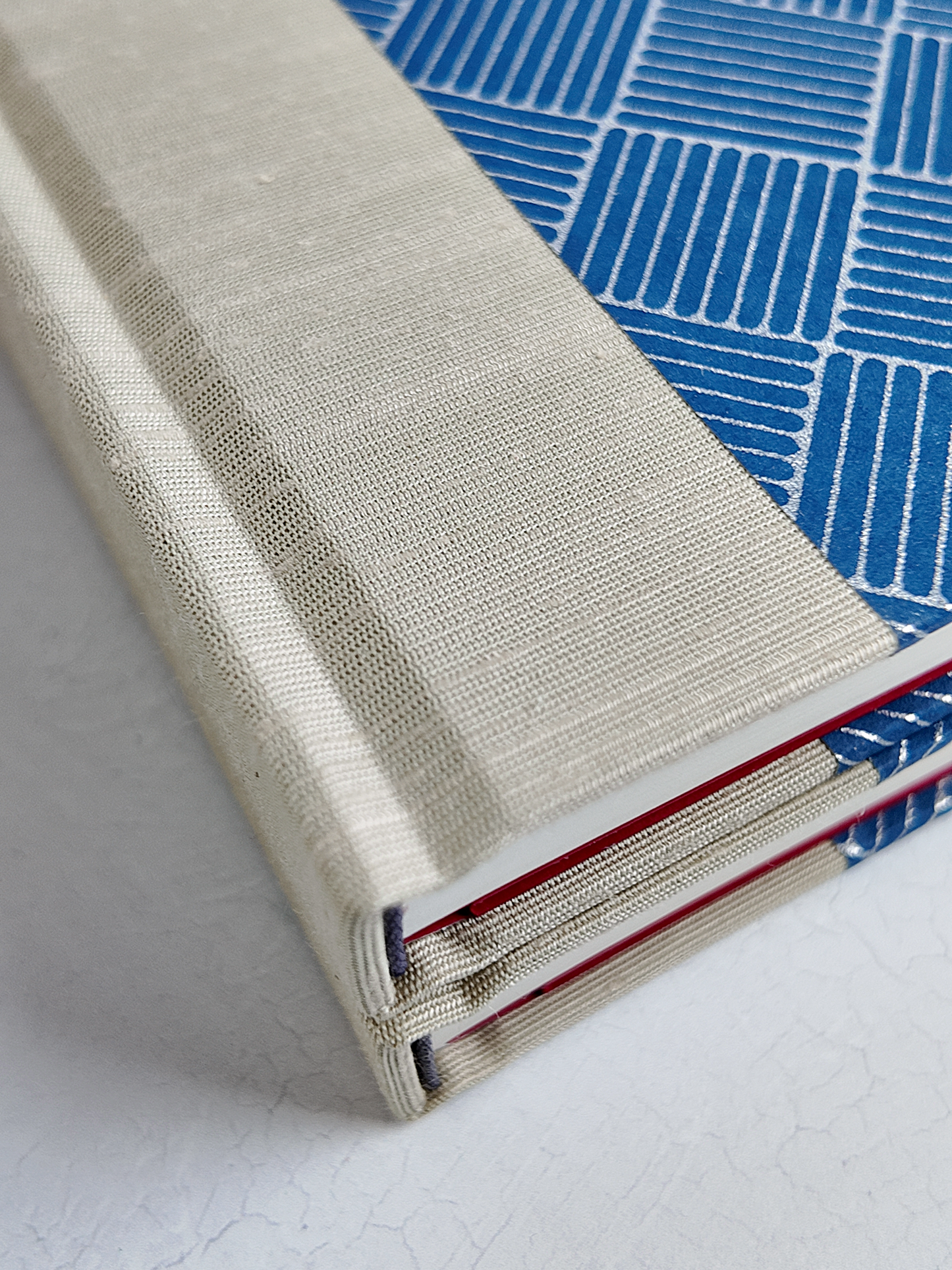 NEW B5 192-page Hardcover Journal finished in Platinum Japanese book cloth and blue/silver square Chiyogami Paper