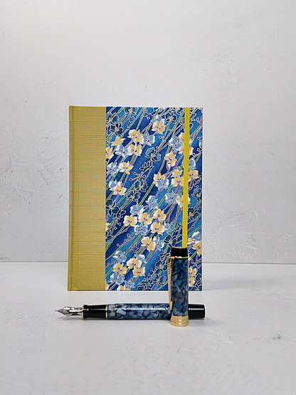 NEW A5 160-page Hardcover Journal finished in Yellow Gold and Vintage Chiyogami Floral Paper