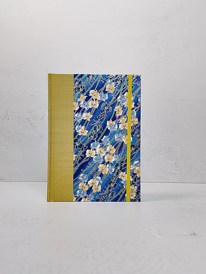 NEW A5 160-page Hardcover Journal finished in Yellow Gold and Vintage Chiyogami Floral Paper