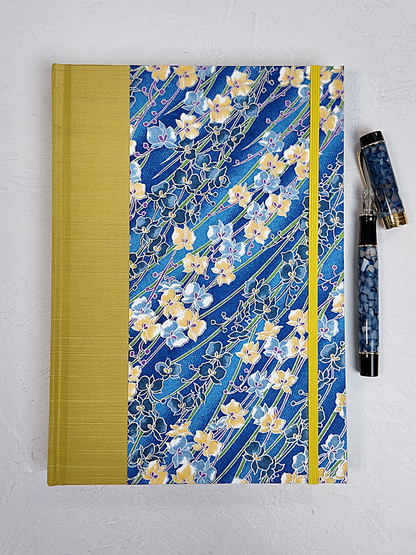 NEW B5 192-page Hardcover Journal finished in Yellow Gold and Vintage Chiyogami Floral Paper
