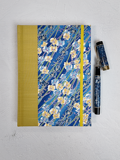 NEW A5 160-page Hardcover Journal finished in Yellow Gold and Vintage Chiyogami Floral Paper