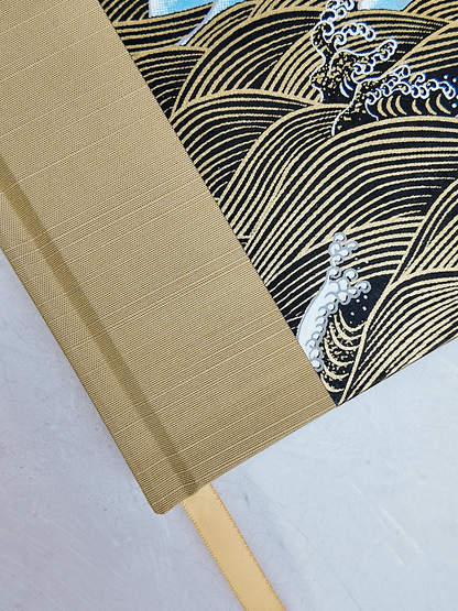 PRE-ORDER NEW B5 192-page Hardcover Journal finished in Soft Gold and Gold and Blue Waves Chiyogami Paper