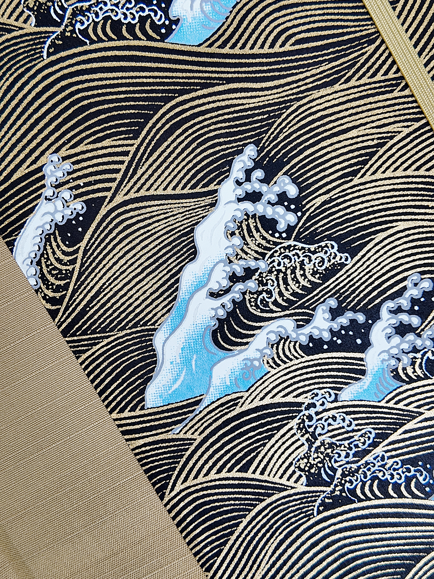 PRE-ORDER NEW B5 192-page Hardcover Journal finished in Soft Gold and Gold and Blue Waves Chiyogami Paper