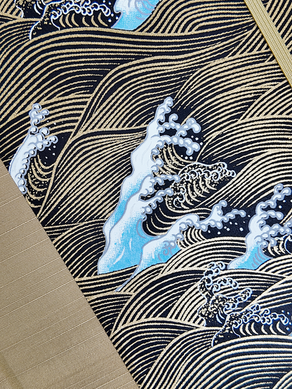 PRE-ORDER NEW A5 160-page Hardcover Journal finished in Soft Gold and Gold and Blue Waves Chiyogami Paper